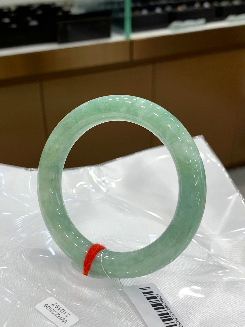 Delicate bean green Jadeite round bangle 56mm*10.8mm