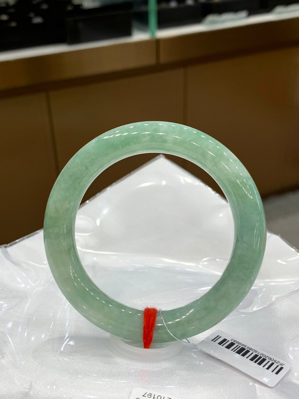 Delicate bean green Jadeite round bangle 56mm*10.8mm