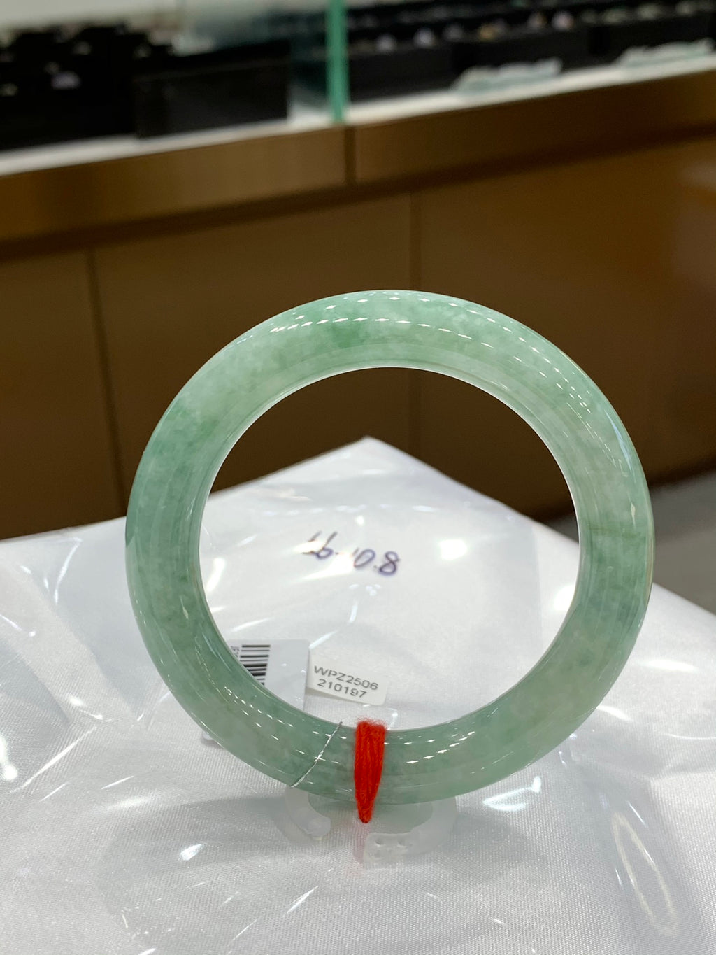 Delicate bean green Jadeite round bangle 56mm*10.8mm